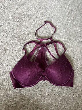Victoria's Secret Plum Lace Strappy Lightly Lined Front Close Bra